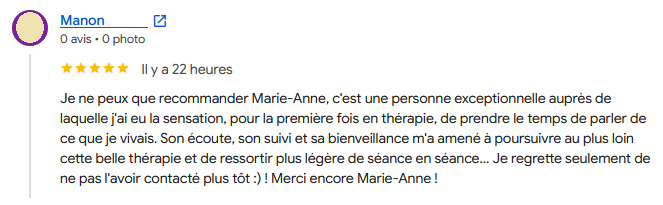 Témoignage suite à une séance de thérapie avec Marie Anne Todeschini, psychopraticienne spécialisée dans les troubles anxieux et le psychotraumatisme